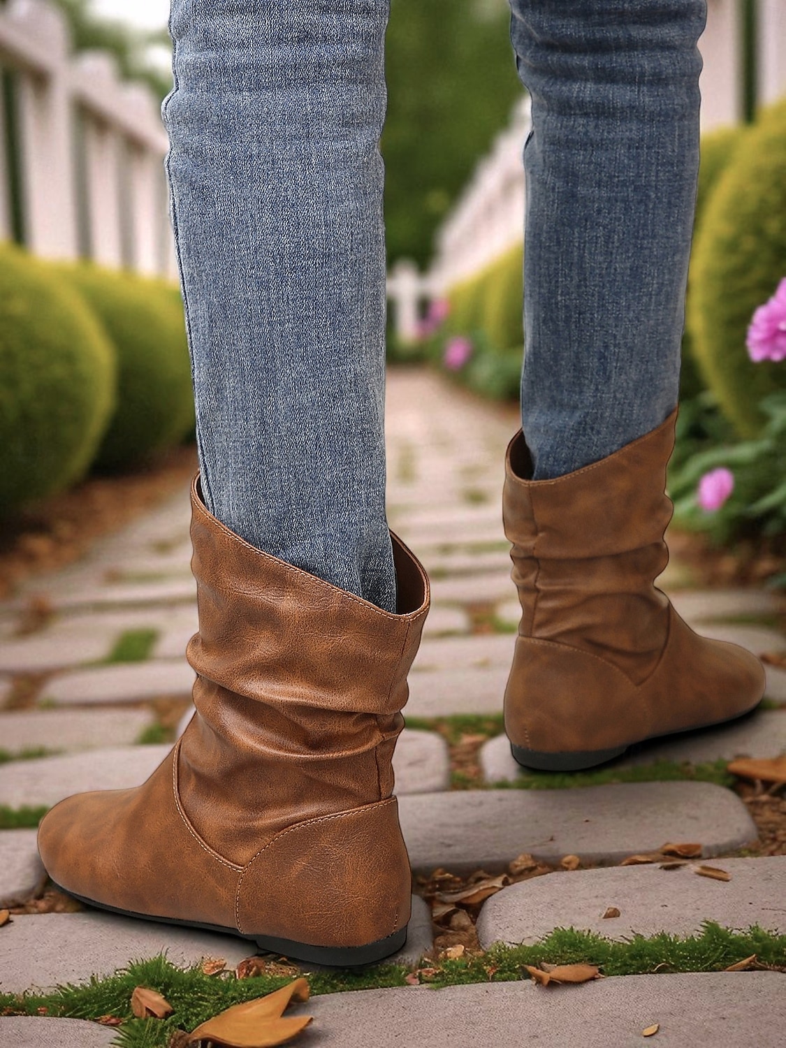 Botas largas femininas de couro sintético marrom – sapatos retrô de salto baixo e cano médio para o outono, caminhadas diárias e passeios casuais de 2025 por $34.99 –P7