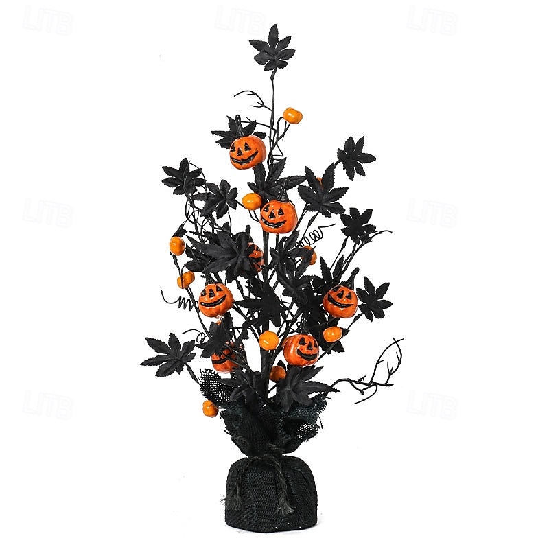 Kunstig potteplante med halloween-gresskar og lønneblader, skummel dekorasjon med svart gresskartre, skummel halloween-borddekorasjon til hjem, fest, innendørs bruk 2025 - $29.99 –P5