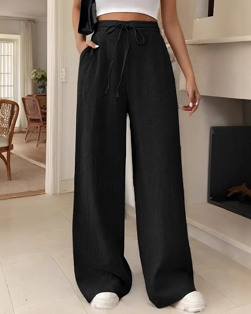 Femmes Jambe large Slacks Streetwear Occasionnel Longueur complète Naturel Uni Avec Poches Conception à cordon élastique Confortable Rue Tenue quotidienne Week-end Noir Rose Vert Véronèse Bleu Automne de 2025 ? $17.99 –P2