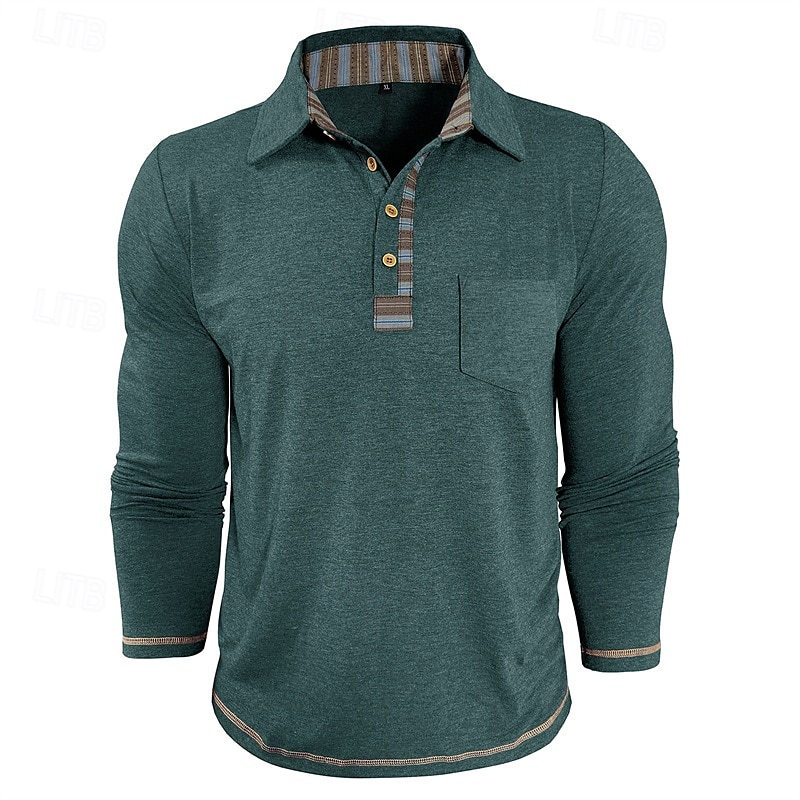 Herren Golfshirt Golf Poloshirts Arbeit Lässig Revers Langarm Basic Modern Farbblock Patchwork Knöpfe Frühling Herbst Normale Passform Aprikose Marineblau Blau Grün Hellgrau Dunkelgray Golfshirt 2025 - $25.99 –P15