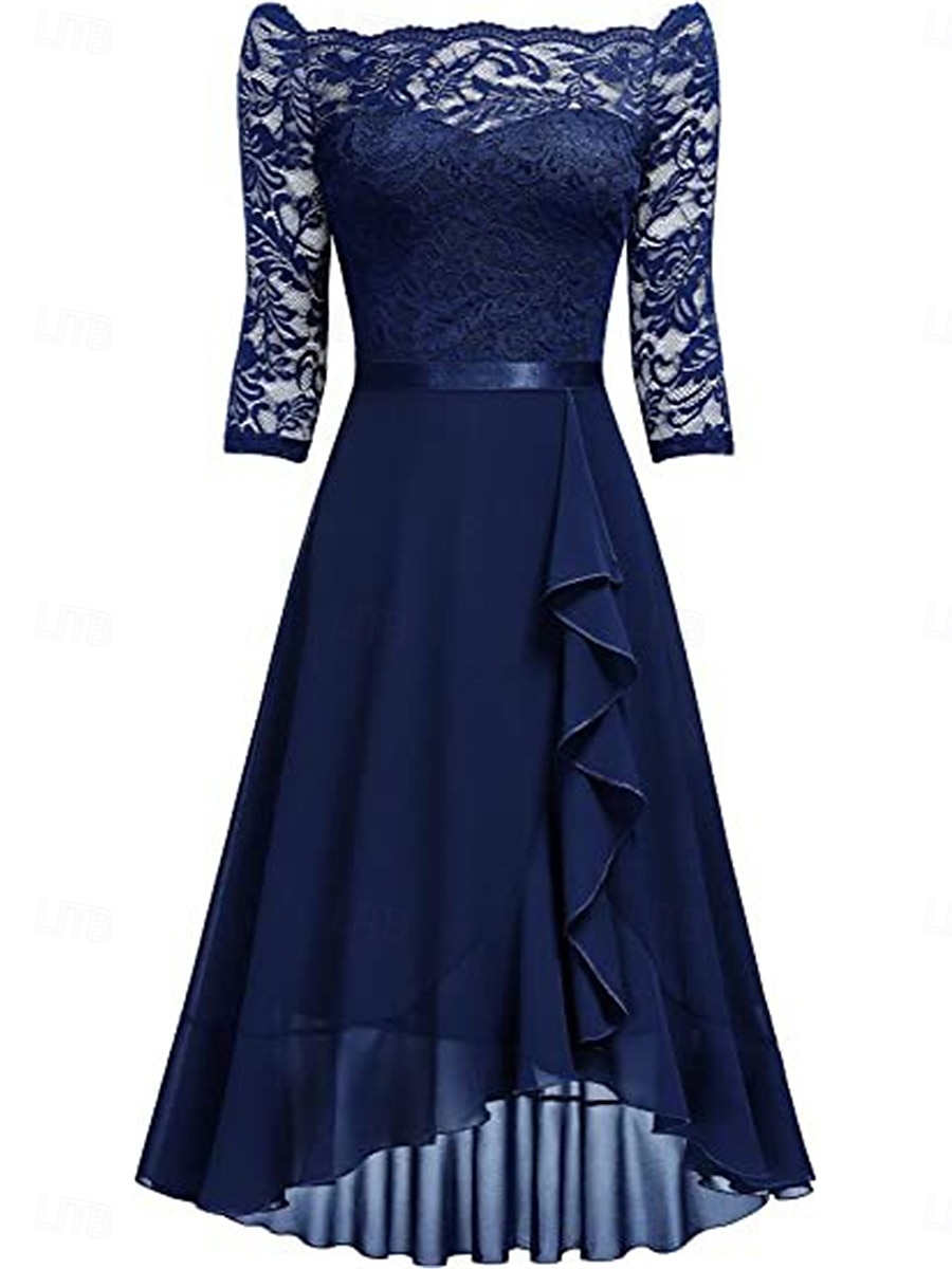 Dámské Midi šaty Krajkové šaty Koktejlky Šaty pro svatební hosty Šifón Elegantní Módní Moderní Venkovní Koktejlový večírek Běžný Bez vzoru 3/4 délka rukávu Do V Světlá růžová Námořnická modř Fuchsiová 2025 - $32.99 –P3