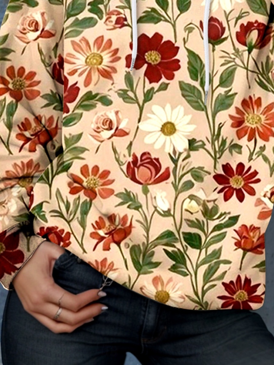 Mulheres Pulôver Moletom Com Capuz Floral Gráfico Elegante Quente Ativo Manga Longa Com Capuz Tops regulares Rua Dia a Dia Casual Imprimir Castanho Avermelhado Primavera Outono Inverno de 2025 por $24.99 –P3