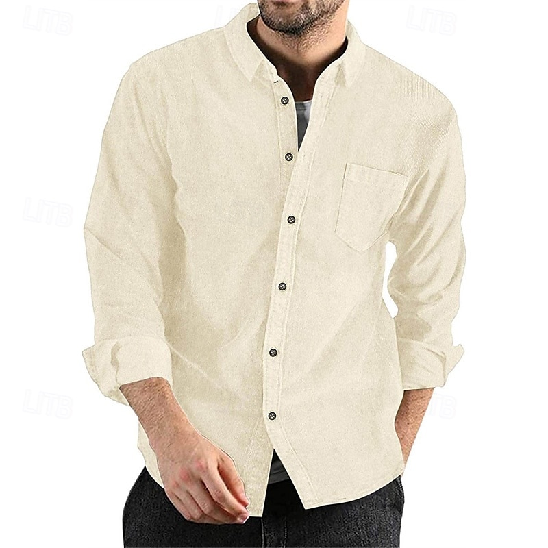 Men's Shirt Jacket Corduroy Jacket Casual Jacket Shacket Vacation Daily Breathable Pocket Spring Fall Plain Fashion Classic Lapel Regular Black Navy Blue Brown Army Green Dark Gray Jacket 2025 - $23.99 –P5