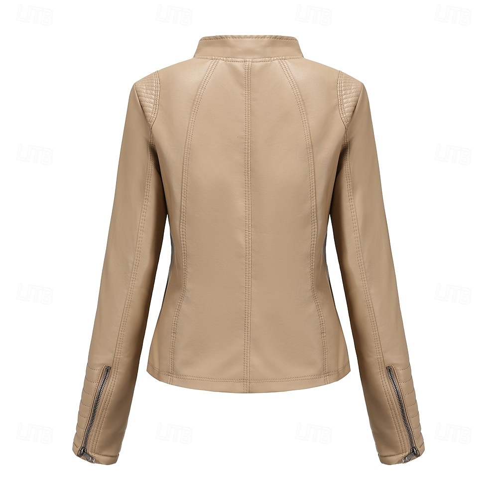 Dames Jas van imitatieleer Comfortabel Zak Volledige ritssluiting Modieus Street Style Effen Buiten Casual / Dagelijks Normaal Opstaand Normale pasvorm Lange mouw bovenkleding Zwart Rood Kameel Lente 2025 - $41.99 –P14