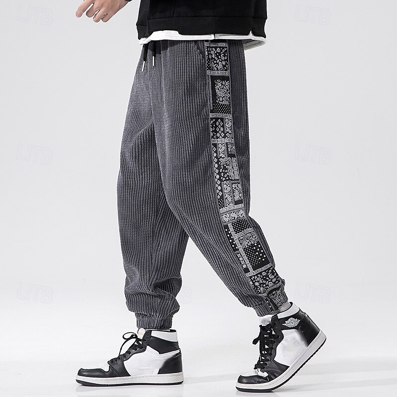 Men's Athletic Pants Sweatpants Joggers Corduroy Pants Trousers Pocket Elastic Waist Drawstring Color Block Comfort Sports Outdoor Daily Ethnic Style Casual Black Light Grey Micro-elastic 2026 - $24.99 –P1