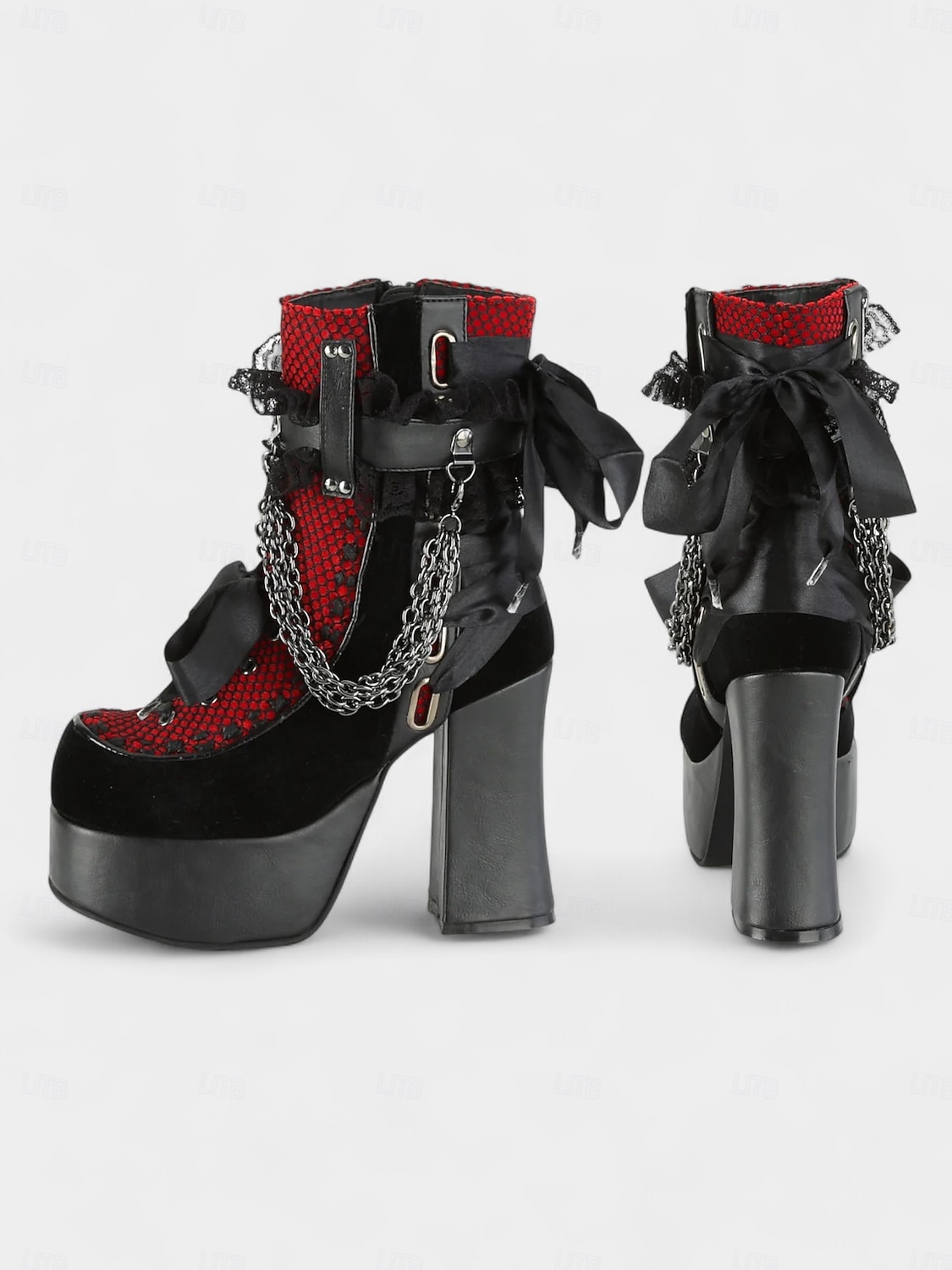 Botas femininas góticas plataforma – saltos de veludo com cadarço, correntes e fivelas para festas de Halloween, cosplay e punk de 2025 por $69.99 –P5