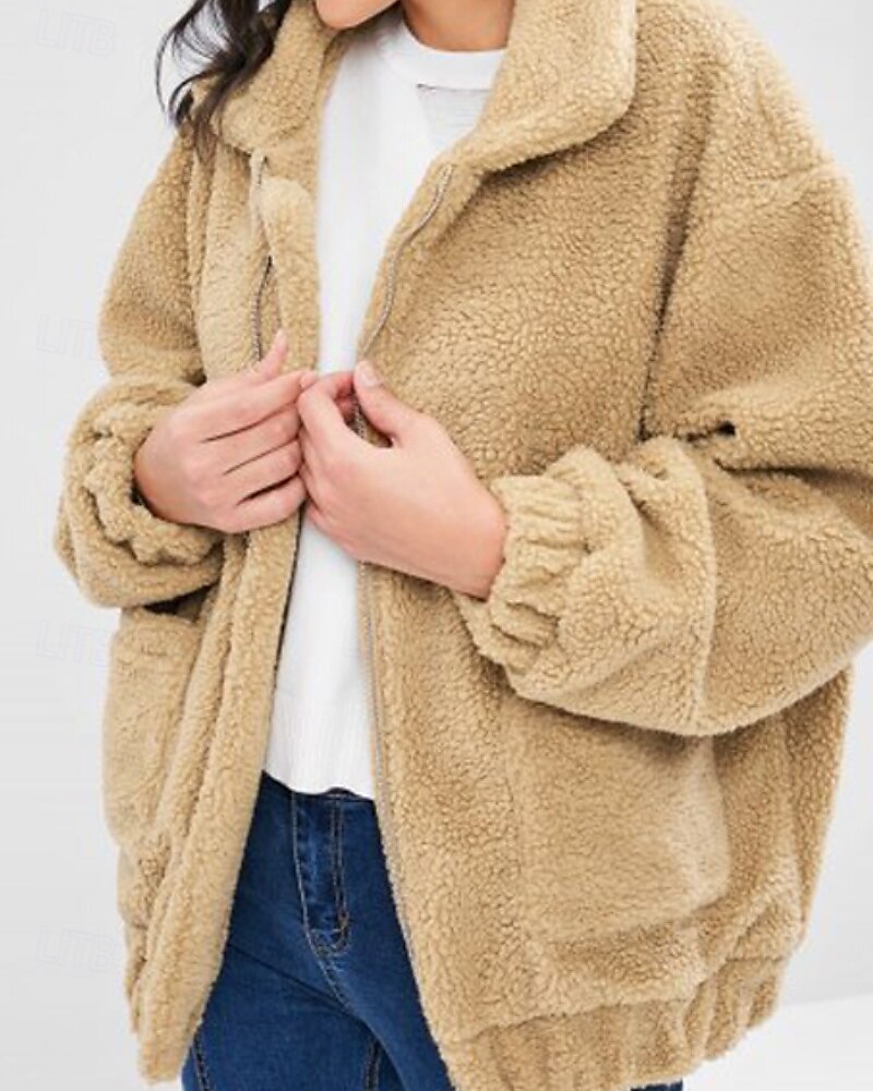 Femmes Sweats zippés Uni Occasionnel manche longue Col roulé Hauts Réguliers Rue Fête Sortir Fermeture éclair Avec Poches Noir Blanche Rouge Kaki Automne Hiver de 2025 ? $24.99 –P3