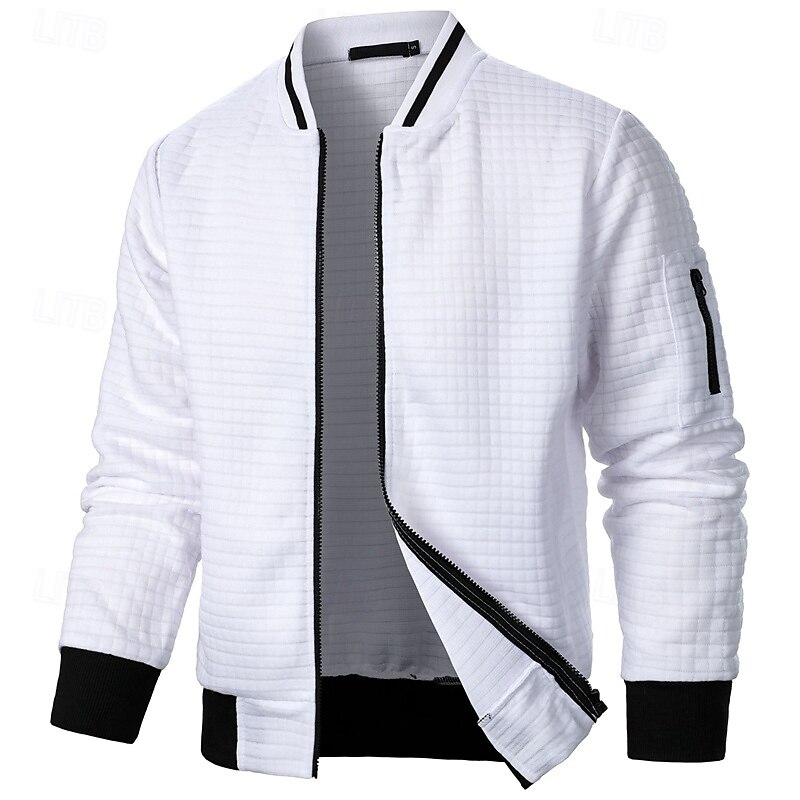 Homens jaqueta leve Jaqueta casual Jaqueta do time do colégio Férias Diário Bolsos Emenda Primavera Outono Bloco de cor Moda Clássico Colarinho Chinês Padrão Tecido Waffle Preto Branco Vinho Azul de 2025 por $20.99 –P2