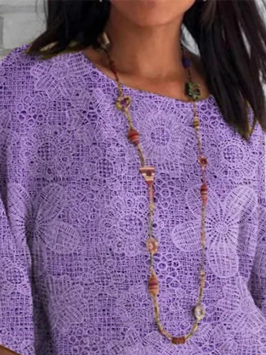 Per donna Camicia Stampato Floreale 3D Quotidiano Casual Manica 3/4 Girocollo Top Regolari Quotidiano Ferie Viola Estate Primavera Autunno del 2026 a $34.99 –P3