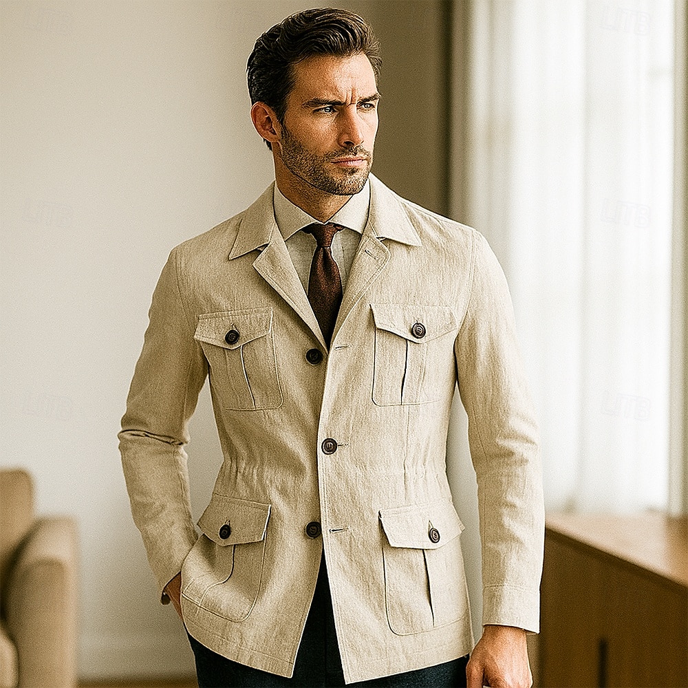 Per uomo Giacca Leggera Blazer 100% lino Scuola Formale Vacanza Elegante Vintage Estate Primavera Lino Tinta unica Tasca Delicato sulla Pelle Comodo Monopetto Un Bottone Bottone frontale Giacca del 2025 a $55.99 –P6