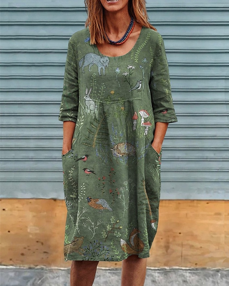 Femmes Robe Midi Robe Décontractée Robe d'été Mode Moderne Quotidien Plage Week-end Coupe régulière Animal Fleur Demi Manches Col ras du cou Vert Printemps Automne de 2025 ? $23.99 –P1