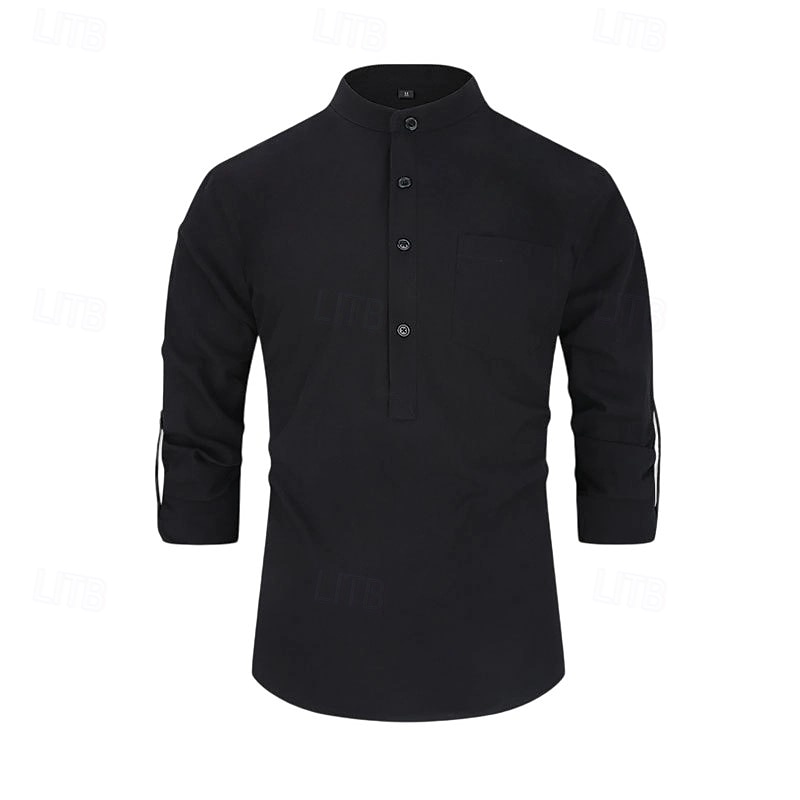 Voor heren Overhemd Zwart Wit Geel Rood Donker Marine Lange mouw Effen opa kraag School Formeel Kleding minimalistische 2025 - $23.99 –P9