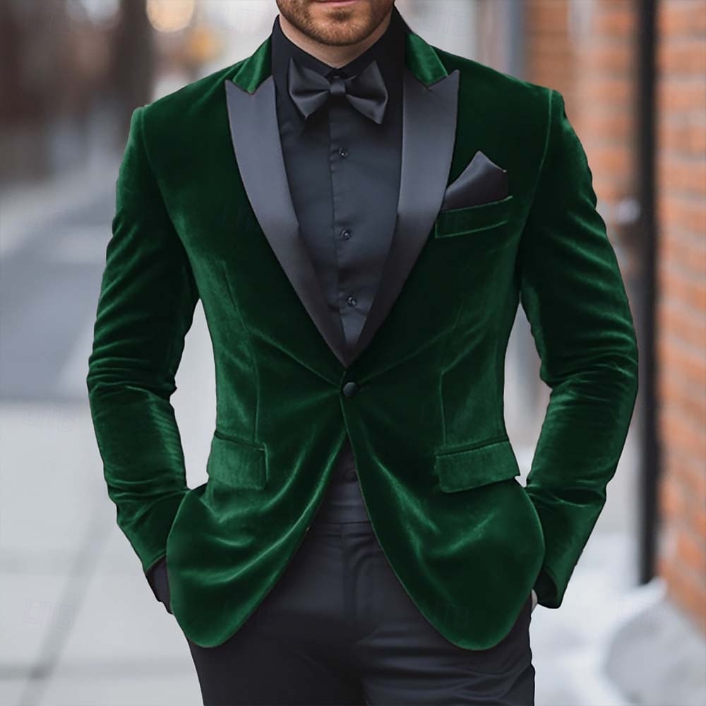 Men's Velvet Blazer Jacket Tuxedo Christmas Vintage Solid Colored Blazer Red Green Standard Fit 2025 - $79.99 –P5