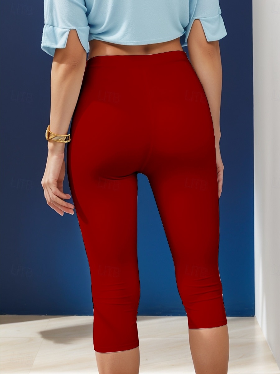 Dame Capri-bukser Leggings Elegant Ferie Årgang Capris Høy Midje Grafisk Dyr Bokstaver Elastisk Formell utendørs Feriereise Oliven Brun Svart Hvit Rød Sommer Vår Slank Fasong 2025 - $18.99 –P2