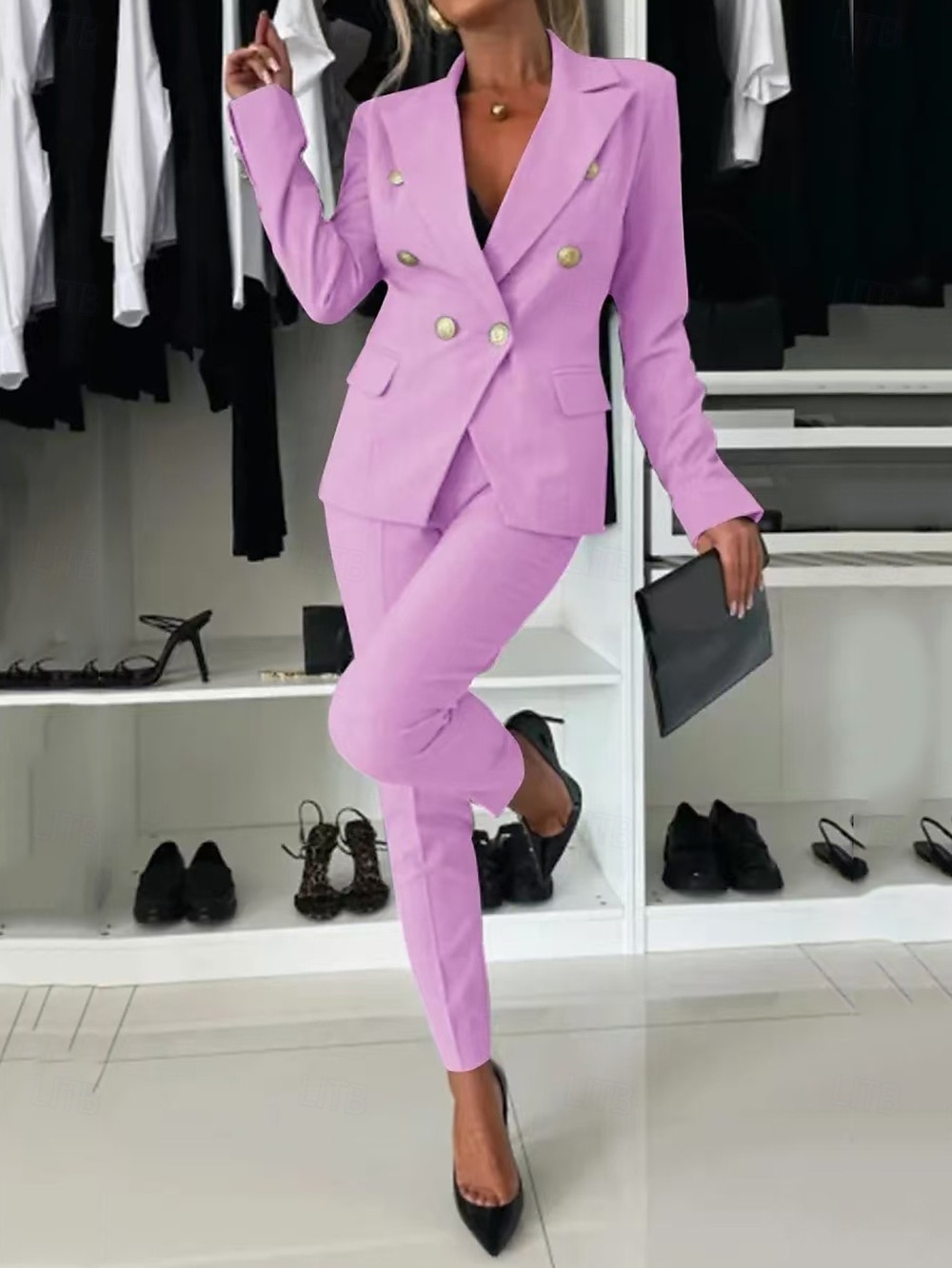 Mujer Moda Formal Trajes de chaqueta Manga Larga Color sólido Trabajo Negocio Negro Blanco Rosa Primavera & Otoño Ajuste regular 2025 - $37.99 –P11