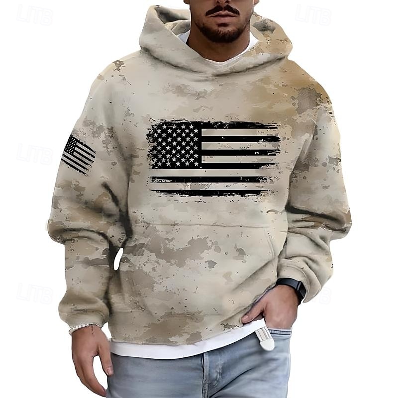 Herren Kapuzensweatshirt Grün Khaki Leicht Grün Grau Mit Kapuze Tarnung Amerikanische Flagge Fronttasche Täglich Ferien Ausgehen Polyester Streetwear Lässig Herbst Winter Bekleidung Kapuzenpullover 2025 - $24.99 –P4