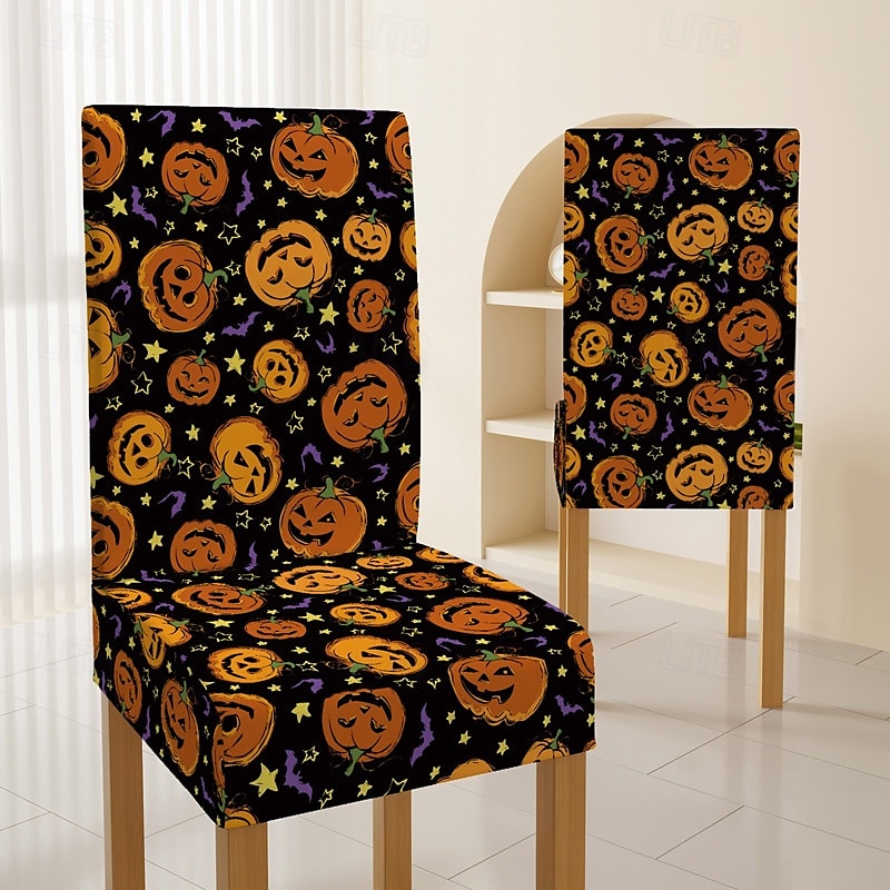 Halloween-Esszimmerstuhlbezug mit Totenkopfmuster, Festival-Tischdekor, Verkleidungsrequisiten zur Dekoration 2025 - $7.49 –P6