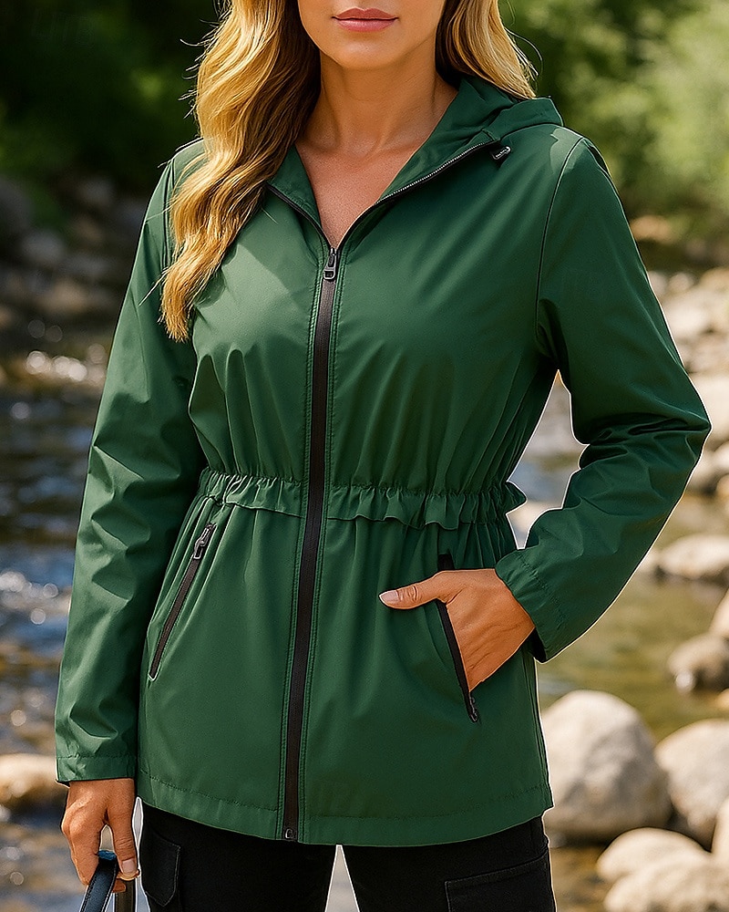 Damen Wanderjacke Regenmantel Trench Coat Außen Wasserdicht Winddicht Leicht Wanderoutfits Wanderbekleidung Winter Herbst Oberteil Camping / Wandern / Höhlenforschung Laufen Weiß Dunkelgrün Grün 2025 - $27.99 –P5