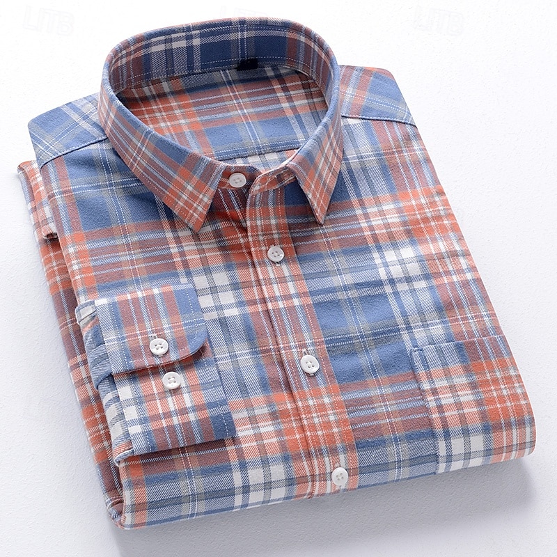 Men's Shirt Dress Shirt Collared Shirt Button Up Shirt Plaid / Striped / Chevron / Round Daily Wear Corporate Clothing White+khaki Pink Wine Navy Blue Long Sleeve Shirt Collar All Seasons Clothing 2026 - $36.99 –P12