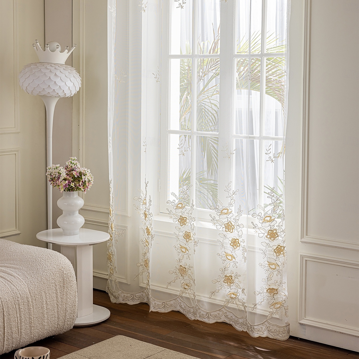 Curtian Drapes, bestickte transparente Vorhänge mit 3D-Blumenapplikation, handgefertigte Tüllvorhänge für Wohnzimmer, Schlafzimmer oder Balkon, moderne minimalistische Fensterpaneele, fertig zum 2025 - $36.99 –P5