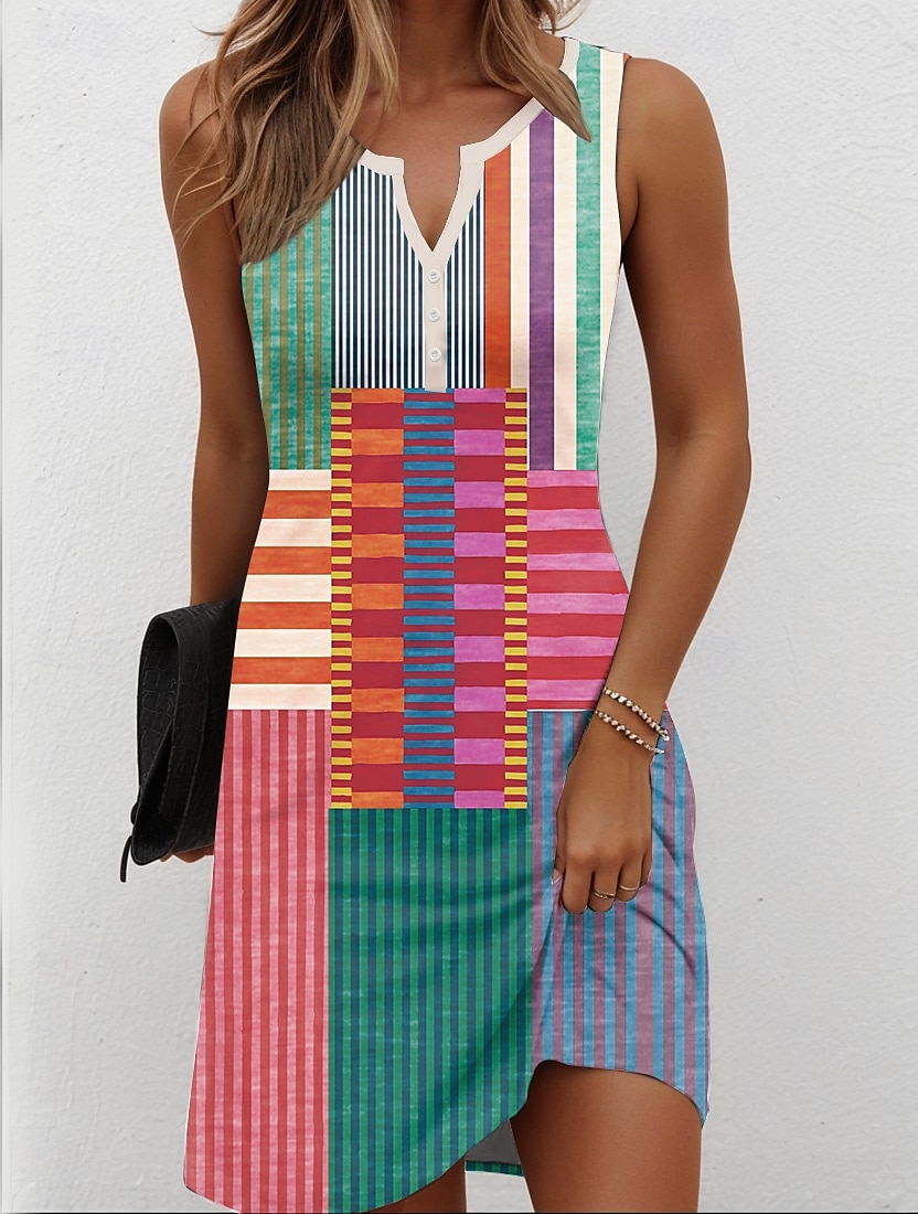 Damskie Sukienka mini Sukienka letnia Sukienka trapezowa Sukienka z odkrytymi ramionami Urlop Codzienny Styl plażowy Impreza Codzienny Święto Regularny Ombre Graficzny Geometryczny Bez rękawów W serek 2025 - $23.99 –P1