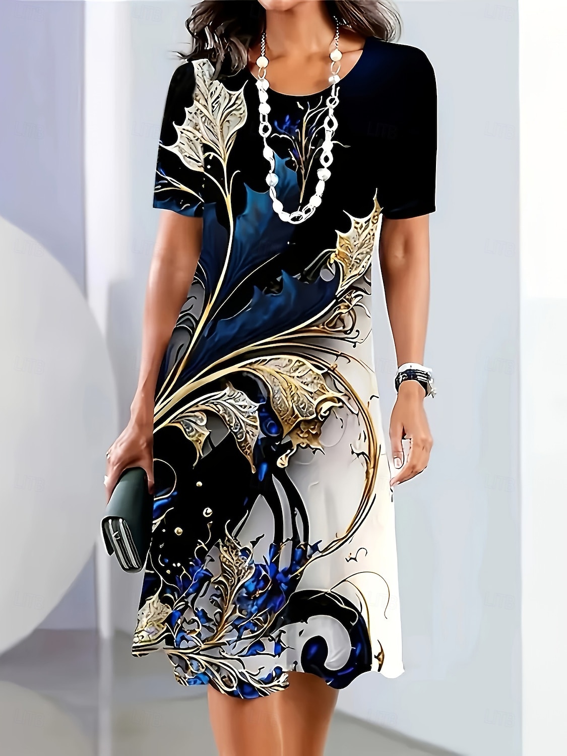 Pentru femei Rochii Midi Rochie imprimata Modă Modern Zilnic Petrecere ceai Ieșire Potrivire Largă Floral Abstract Manșon scurt Stil Nautic Negru Galben Albastru piscină Albastru Închis Vară Primăvară 2025 - $23.99 –P2