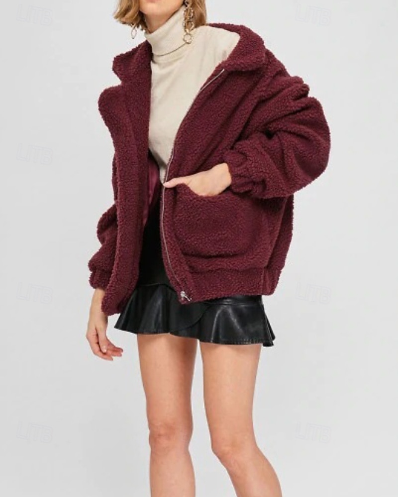 Femmes Sweats zippés Uni Occasionnel manche longue Col roulé Hauts Réguliers Rue Fête Sortir Fermeture éclair Avec Poches Noir Blanche Rouge Kaki Automne Hiver de 2025 ? $24.99 –P9
