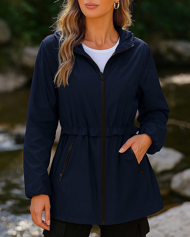 Damen Wanderjacke Regenmantel Trench Coat Außen Wasserdicht Winddicht Leicht Wanderoutfits Wanderbekleidung Winter Herbst Oberteil Camping / Wandern / Höhlenforschung Laufen Weiß Dunkelgrün Grün 2025 - $27.99 –P4