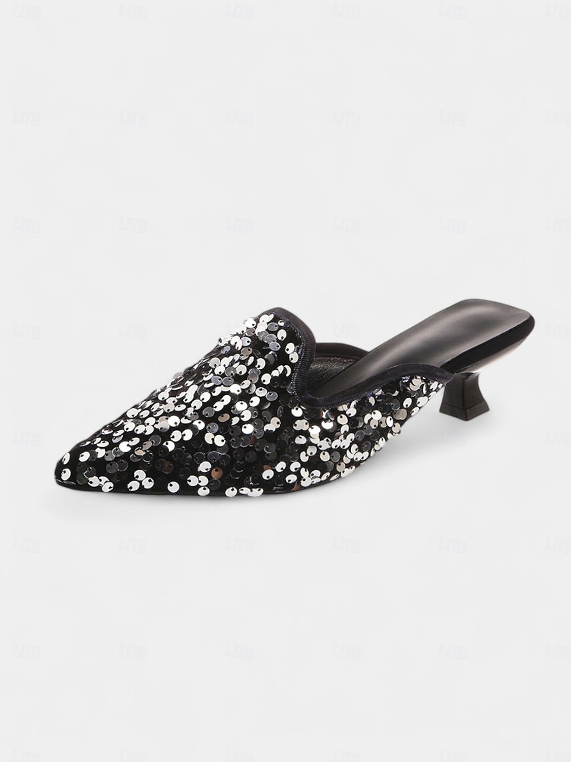 Svarta paljettfärgade spetsiga mules för kvinnor - glittriga slip-on-klackar för fest, nattliv, klubbar och cocktailevenemang 2025 - $26.99 –P2