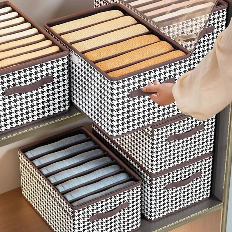 2Pcs Foldable Jeans Organizer for Closet, Large Capacity Houndstooth Storage Box, Dustproof Foldable Clothes Storage Bin for Home Organization 2025 - $12.49 –P4