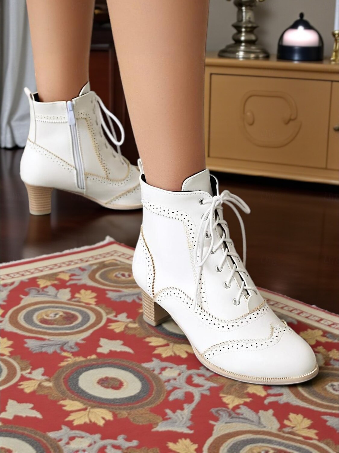 stivaletti alla caviglia stringati bianchi in stile edoardiano vittoriano da donna - stivaletti brogue vintage in pelle con tacco medio anni '90, scarpe eleganti retrò per tea party, cosplay, del 2025 a $59.99 –P6