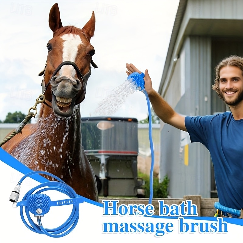 Outil de bain pour chevaux 5 en 1 et brosse douce, brosse polyvalente pour chevaux avec buse de tuyau d'arrosage, outil de massage pour toilettage de chevaux adapté aux bovins, chevaux, moutons, etc. de 2025 ? $27.99 –P1