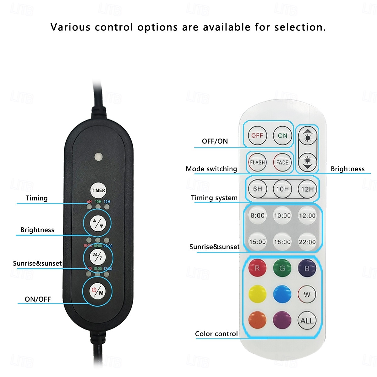 24/7 osvětlení akvária LED světlo, režim východu slunce, denního světla a měsíčního světla a DIY režim, nastavitelný časovač, nastavitelný jas, osvětlení akvária s výsuvným držákem, 7 barev pro 2025 - $56.99 –P2