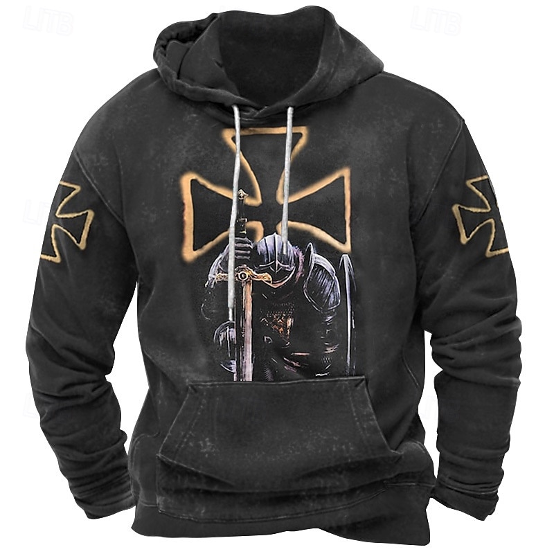 Homens Moletom Preto Azul Marron Verde Com Capuz Cavaleiros Templários Cruz Bolsos Imprimir Desportos e Ar livre Diário Feriado Poliéster Roupa de rua Básico Casual Primavera Outono Roupa Moletons de 2026 por $27.99 –P1