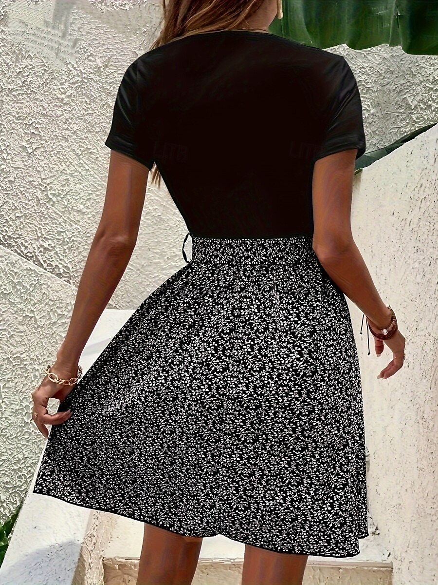 Damen Minikleid Freizeitkleid Sommerkleid Mode Modern Täglich Strand Wochenende Normale Passform Blumen Kurzarm Rundhalsausschnitt Schwarz Sommer 2025 - $21.99 –P5