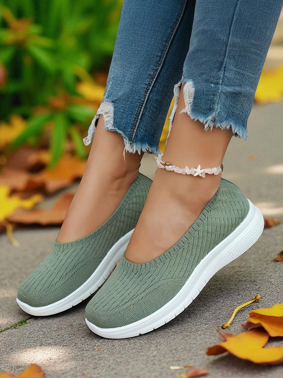 Grüne Flyknit-Wanderschuhe für Damen – leichte, bequeme Slip-On-Schuhe für Spaziergänge im Freien, zum Einkaufen und zum Tragen den ganzen Tag 2026 - E£1283.96 –P7