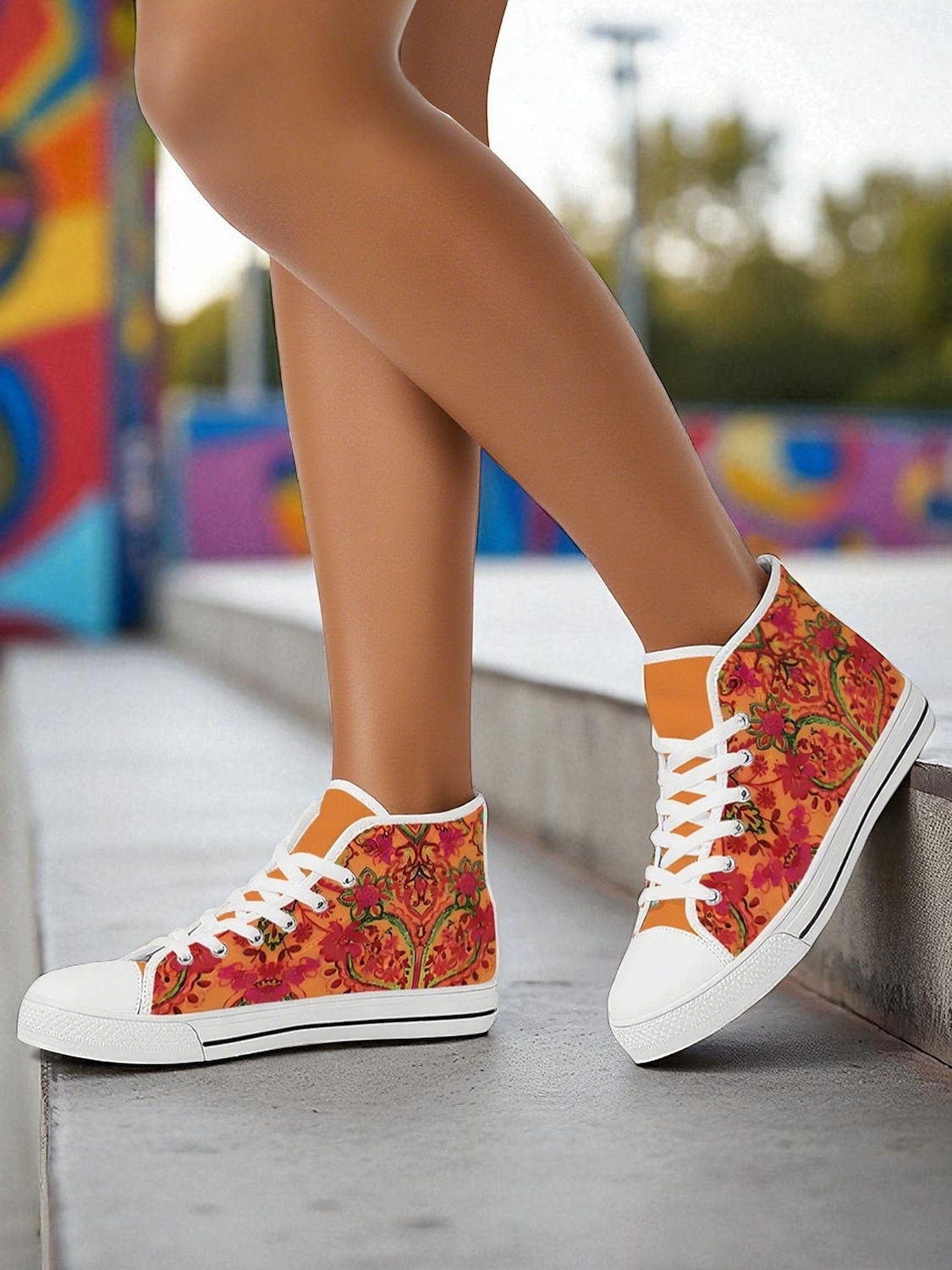 Damen-High-Top-Canvas-Sneaker mit buntem Print – Freizeitschuhe im Streetstyle für den Alltag, Reisen und Ausflüge in die Stadt 2025 - $42.99 –P3