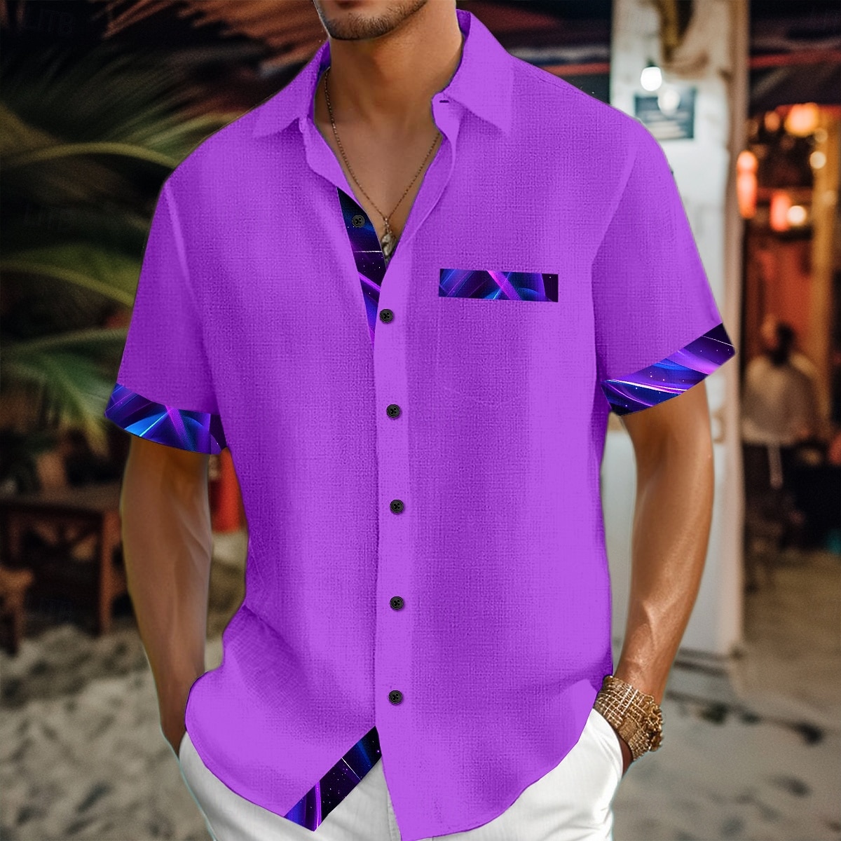 Miesten Paita Pellava paita Kesä paita Rantapaita Button Up paita Kausaliteetti Pyhäpäivä Musta Sininen Purppura Apila Lyhythihainen Sänkyjen avaus Kesä Vaatetus Edessä tasku 2026 - $26.99 –P10