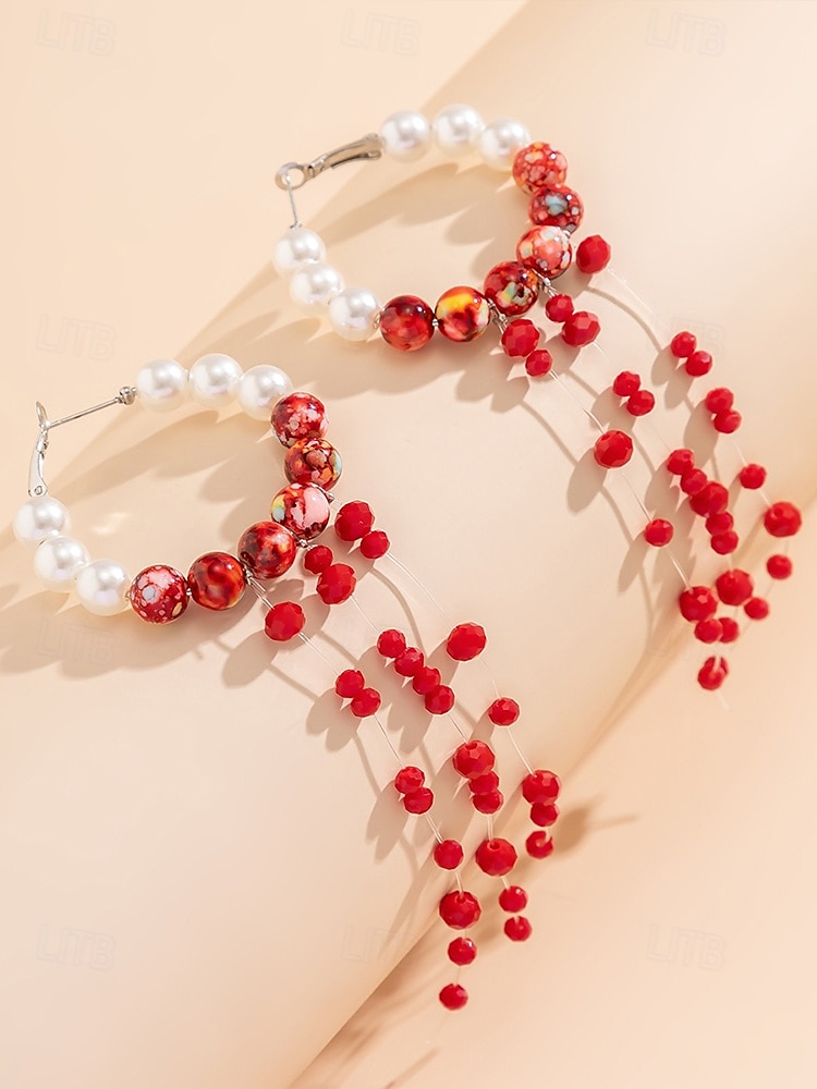 Conjunto de joyas de Halloween con gotas de sangre para mujer: gargantilla, pulsera y pendientes de perlas y cuentas rojas para fiestas de disfraces y eventos espeluznantes. 2025 - $18.99 –P9