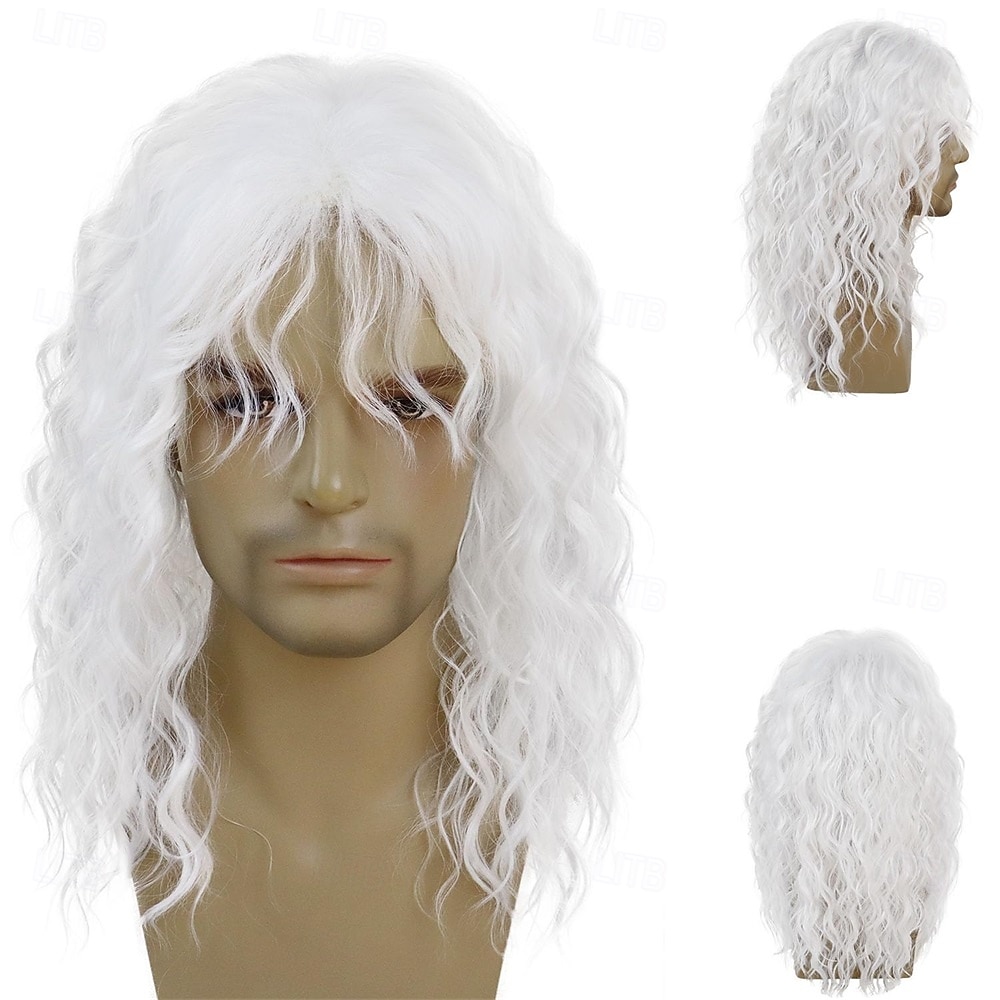 20 inch 80s rockpruiken voor mannen en vrouwen pruik lange blonde pruik met pony 1980s kostuum halloween blonde krullende golvende pruiken mullet rocker disco punk stijl 2026 - $23.99 –P8