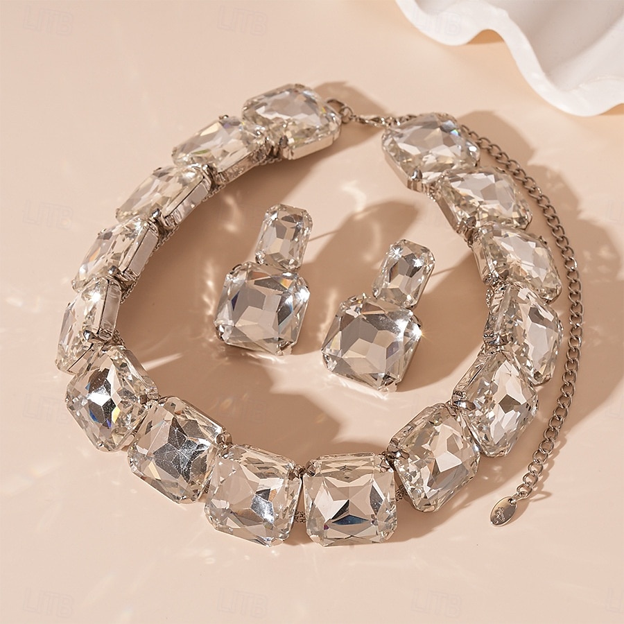 Women's Gold Crystal Jewelry Set - Chunky Rhinestone Choker Necklace and Drop Earrings for Glamorous Party and Evening Wear 2025 - $14.99 –P5