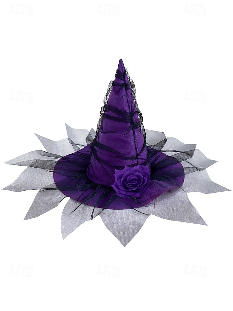 cappello da strega di Halloween da donna con velo a rete e rosa – cappello gotico a punta per feste in maschera, cosplay ed eventi a tema del 2025 a $14.99 –P11