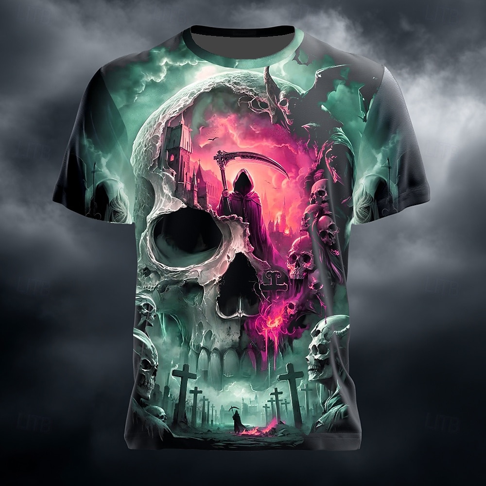 Halloween Miesten Pääkallot 3D T-paita Lyhythihainen T-paita 3D-tulostus Tiukka pyöreä kaula-aukko Paita Muoti Liioiteltu Päivittäin Juhla Katu Kausaliteetti Sininen Purppura Apila Kesä Kevät Kaikki 2025 - $17.99 –P5