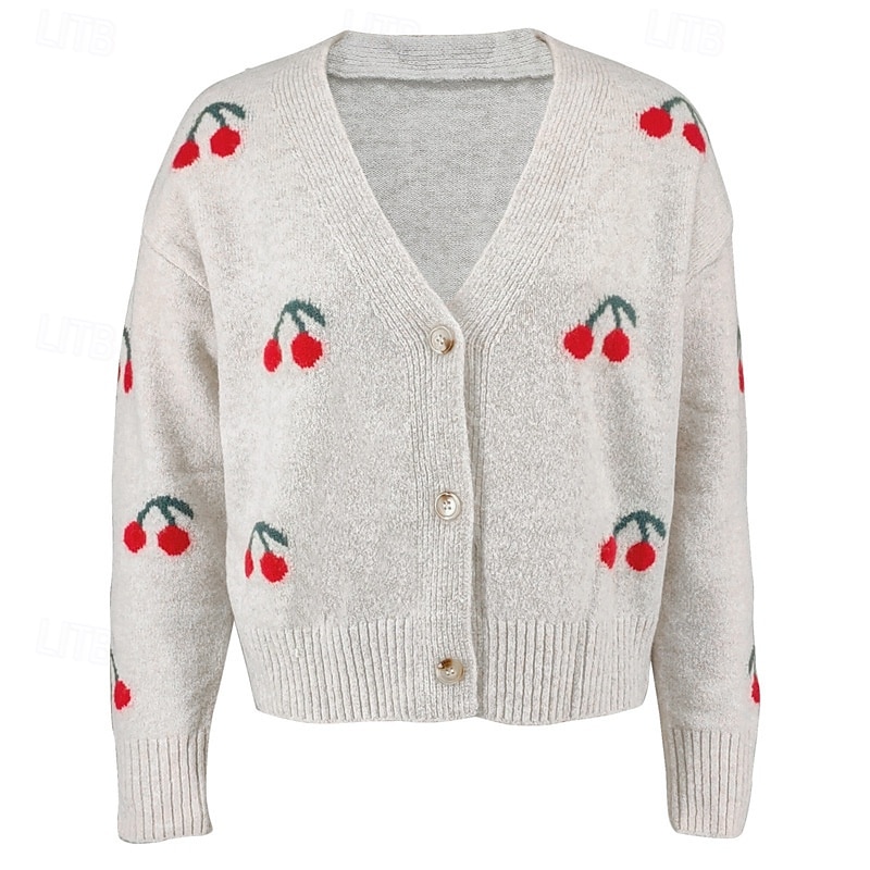 Damen Pullover Strickjacke Mode Streetwear Täglich Frucht Gerippt V Ausschnitt Gestrickt Langarm Normale Oberteile Stricken Ferien Ausgehen Wochenende Weiß Herbst Winter 2025 - €42.99 –P6