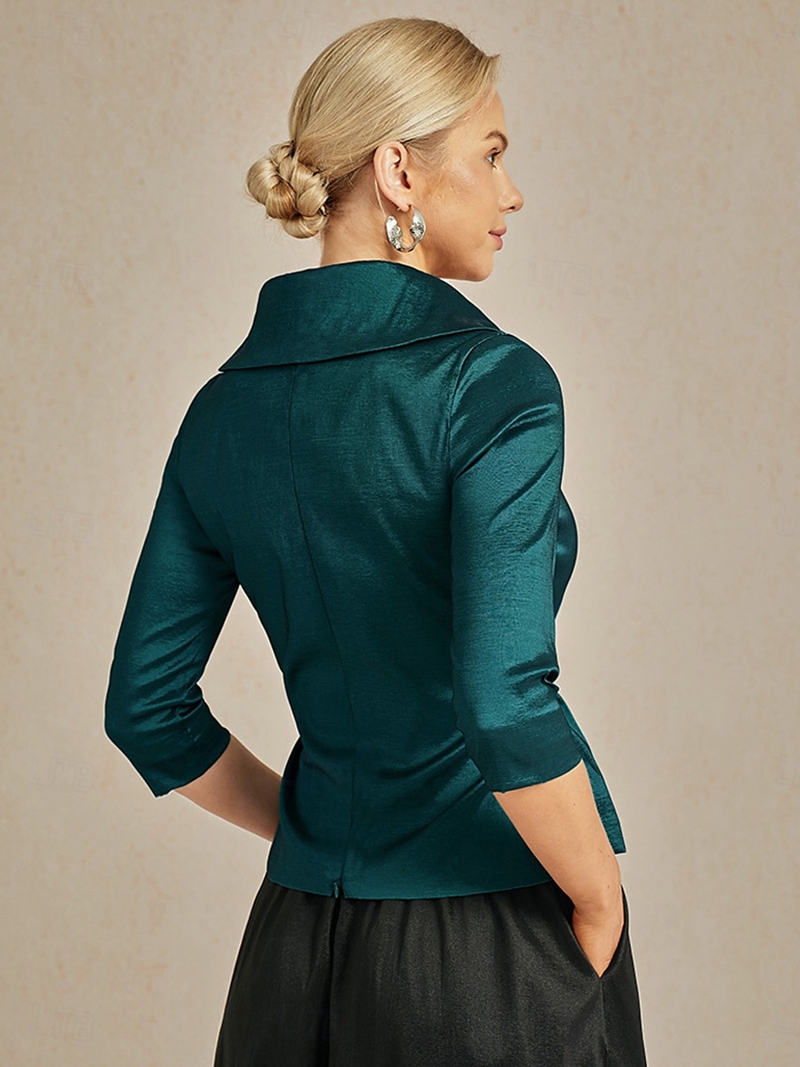Pentru femei Bluză Topuri de seară Elegant Metalic Stilat Lungime Manșon 3/4 În V Topuri obișnuite Invitat la nunta Serată Semi formal cravata fata Verde Smarald Primăvară, toamnă, iarnă, vară 2025 - $79.99 –P7