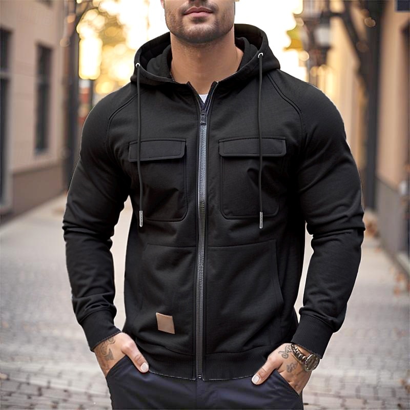 Men's Hoodie Full Zip Hoodie Wine Red Black Army Green Khaki Gray Hooded Plain Zip Up Front Pocket Tactical Sports & Outdoor Casual Polyester Streetwear Cool Sportswear Spring &  Fall Clothing Apparel 2026 - $24.99 –P1