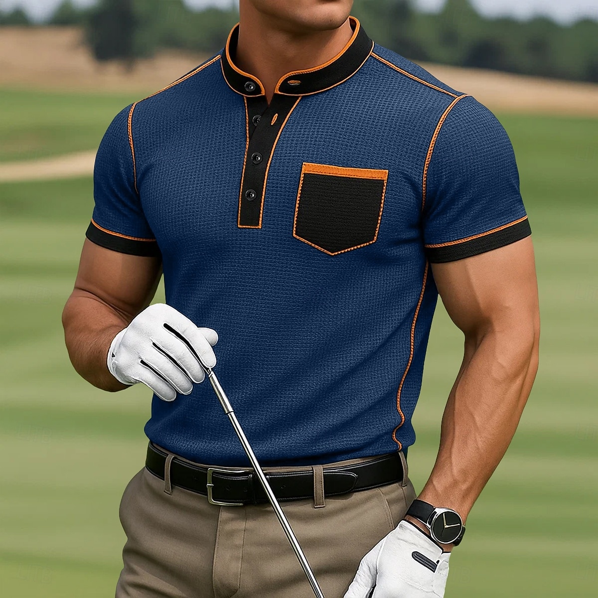 Men's Waffle Polo Shirts Sports Polo Shirts Casual Sports Mandarin Collar Henley Short Sleeve Fashion Comfortable Solid Color Plain Color Block Buttons Summer All Seasons Navy Blue Waffle Polo Shirts 2026 - $21.99 –P1