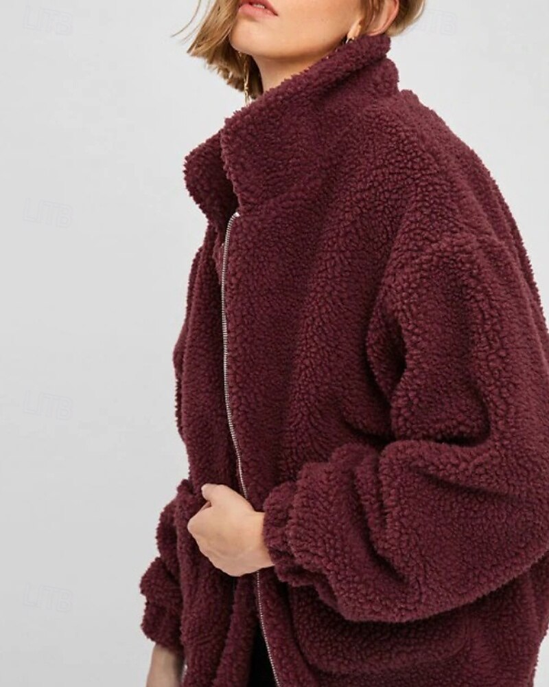Femmes Sweats zippés Uni Occasionnel manche longue Col roulé Hauts Réguliers Rue Fête Sortir Fermeture éclair Avec Poches Noir Blanche Rouge Kaki Automne Hiver de 2025 ? $24.99 –P8
