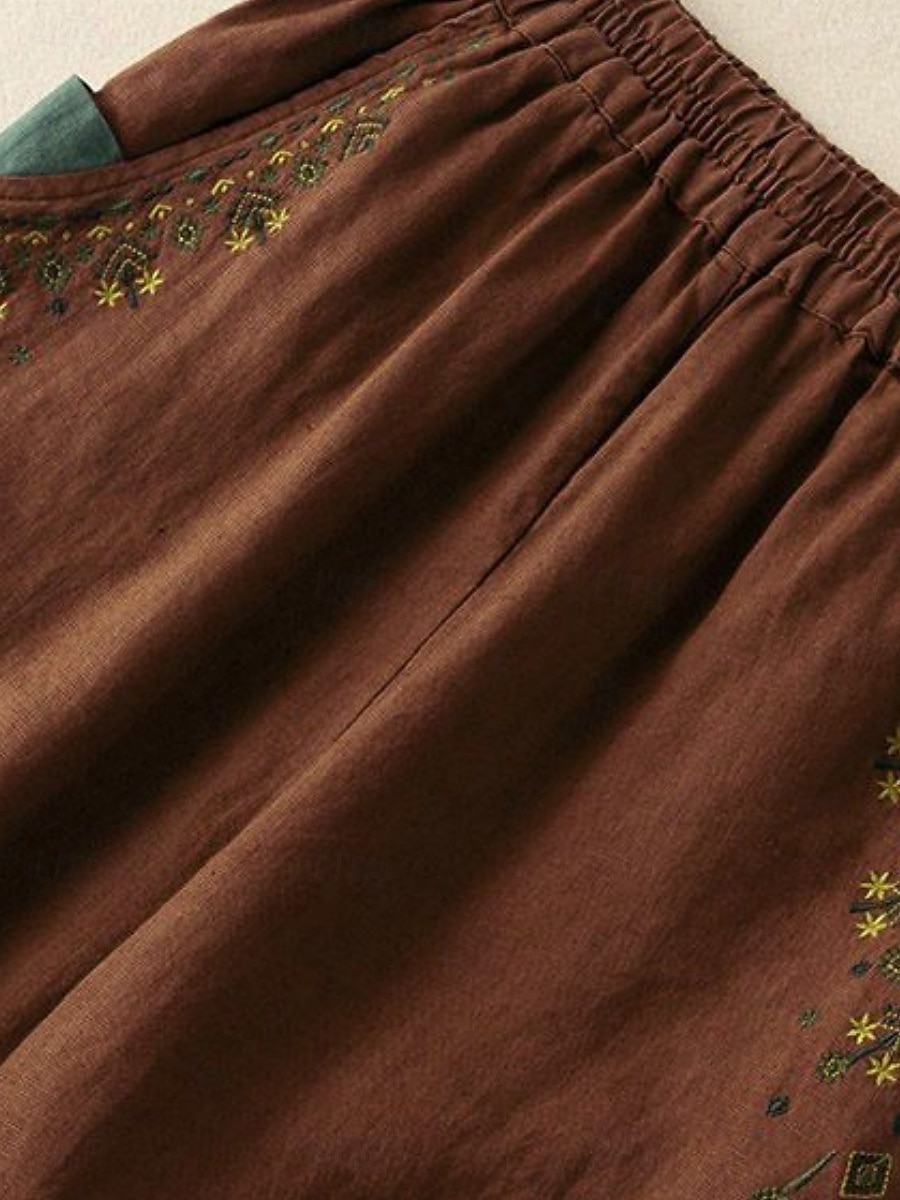 Mujer Pantalones de lino y algodón Chinos Moda Básico Longitud total Alta cintura Floral Bordado Comodidad Al Aire Libre Microelástico Vacaciones Calle Diario Blanco Amarillo Albaricoque Café Verano 2025 - $18.99 –P9