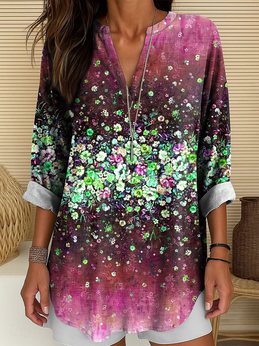 Femmes Chemisier Fleuri Graphique ancien Tropical Hawaïen manche longue Col en V Hauts Réguliers Quotidien Fête Tenue de plage Imprimé Rouge Bleu Vert Été Printemps de 2025 ? $24.99 –P3